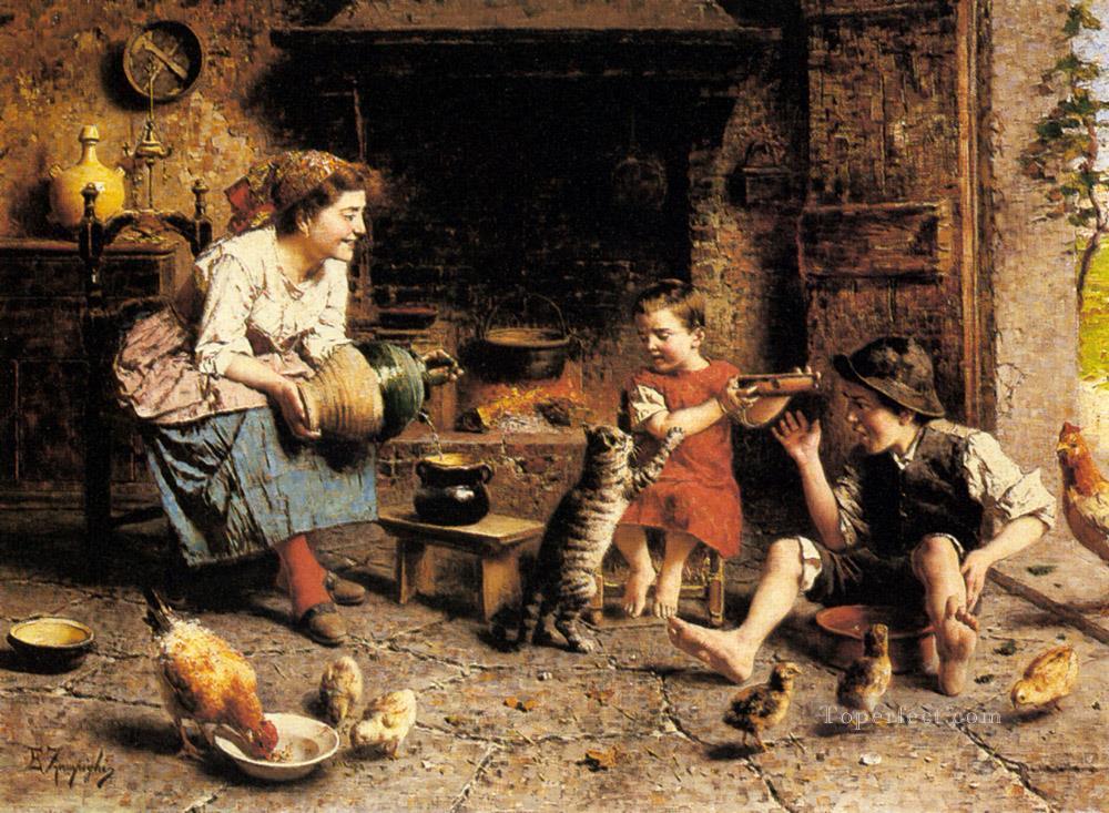 Mealtime country Eugenio Zampighi Oil Paintings
